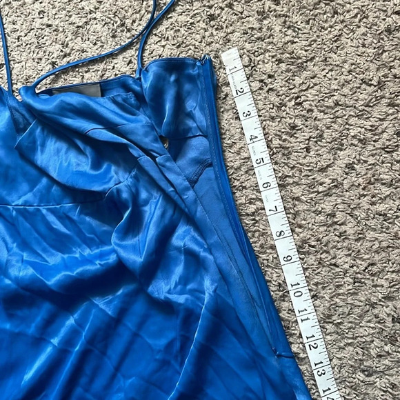 Anthropologie Royal Blue open back slip satin Mini Dress - Picture 15 of 16